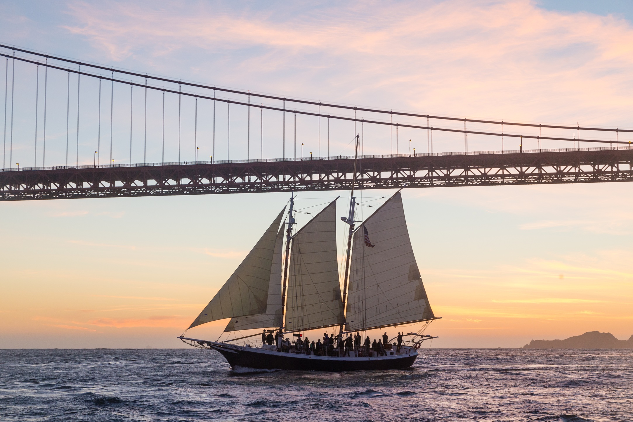 Schooner Freda B on San Francisco Bay Sunset Sail