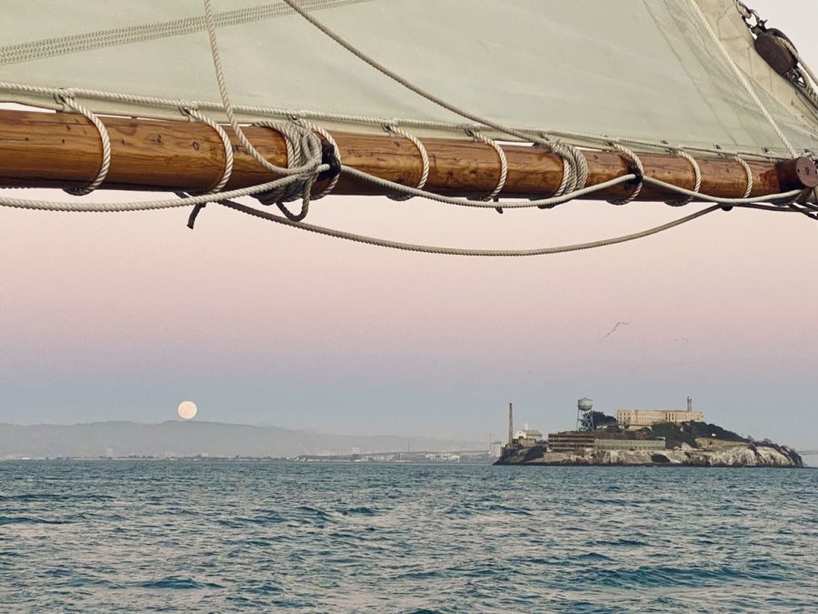 SF Bay Full Moon near Alcatraz